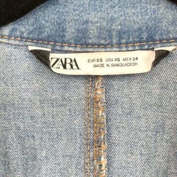 Zara Womens Medium Wash Blue Puff Sleeves Button Front Denim Romper XS - Picture 3 of 11